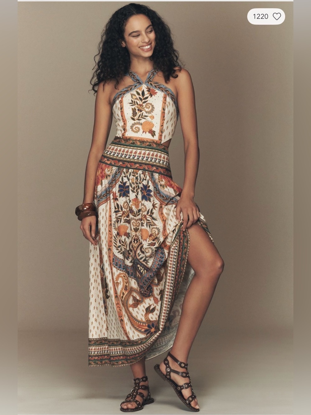 Farm Rio x Anthropologie Linen Blend Halter Dress - Picture 1 of 7